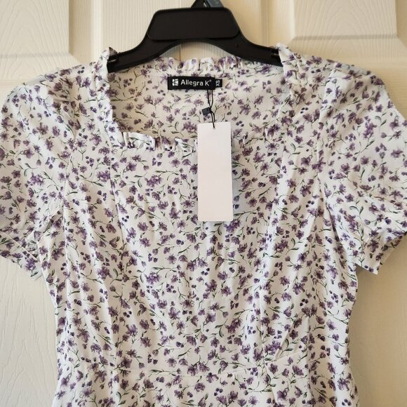 Allegra K Womens Floral Dress Short Sleeve Ruffle Hem Purple Flowers XS NWT - Picture 5 of 16
